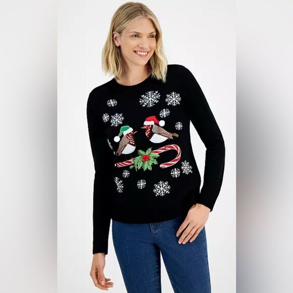 Holiday Lane Women's Merry Robins Crewneck Sweater - Picture 1 of 1